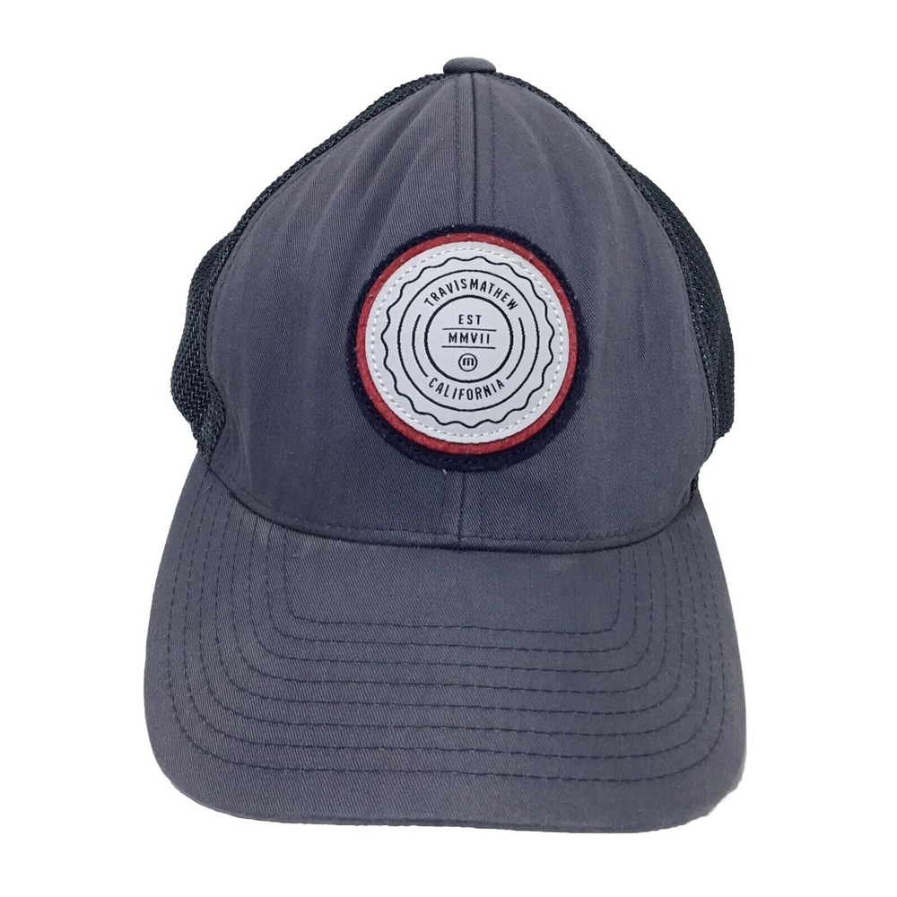 Travis Mathew Snapback Golf Hat FlexFit 110 One Ten Gray Mesh CA Patch Trucker